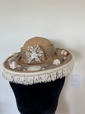 Handmade Coastal Boho Hat | Kentucky Derby Statement Hat | Seashell Beach Hat